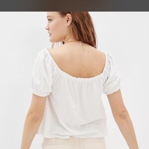 American Eagle Outfitters White Smocked Blouse Short Sleeve